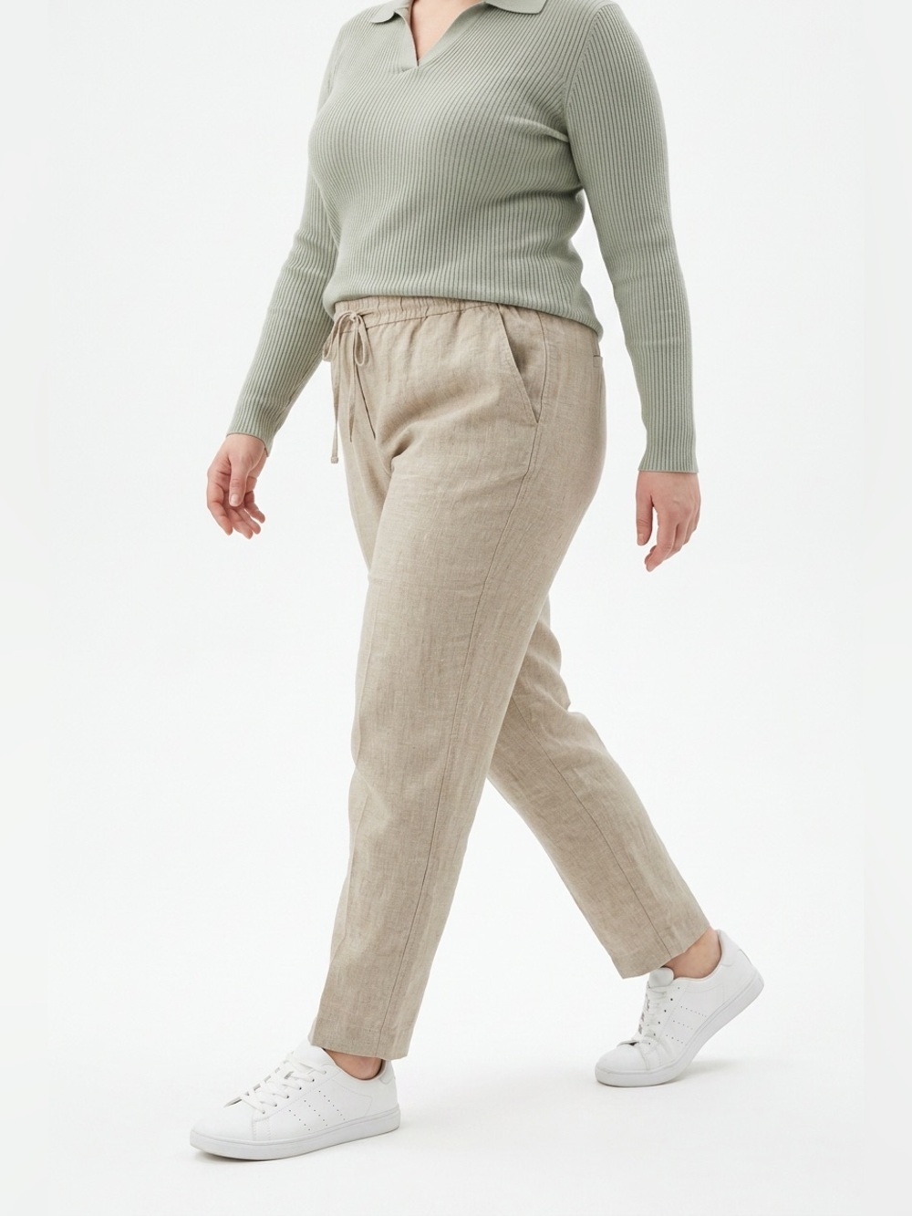 L.L. Bean Women's Beige Midi Linen-Blend Elastic Waist Skirt Sz/L